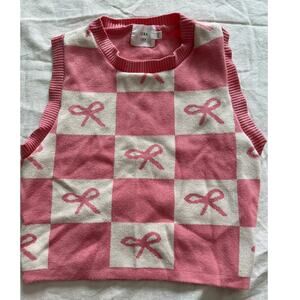 Luna Ivy Pink Checkered Coquette Bow Sweater Vest